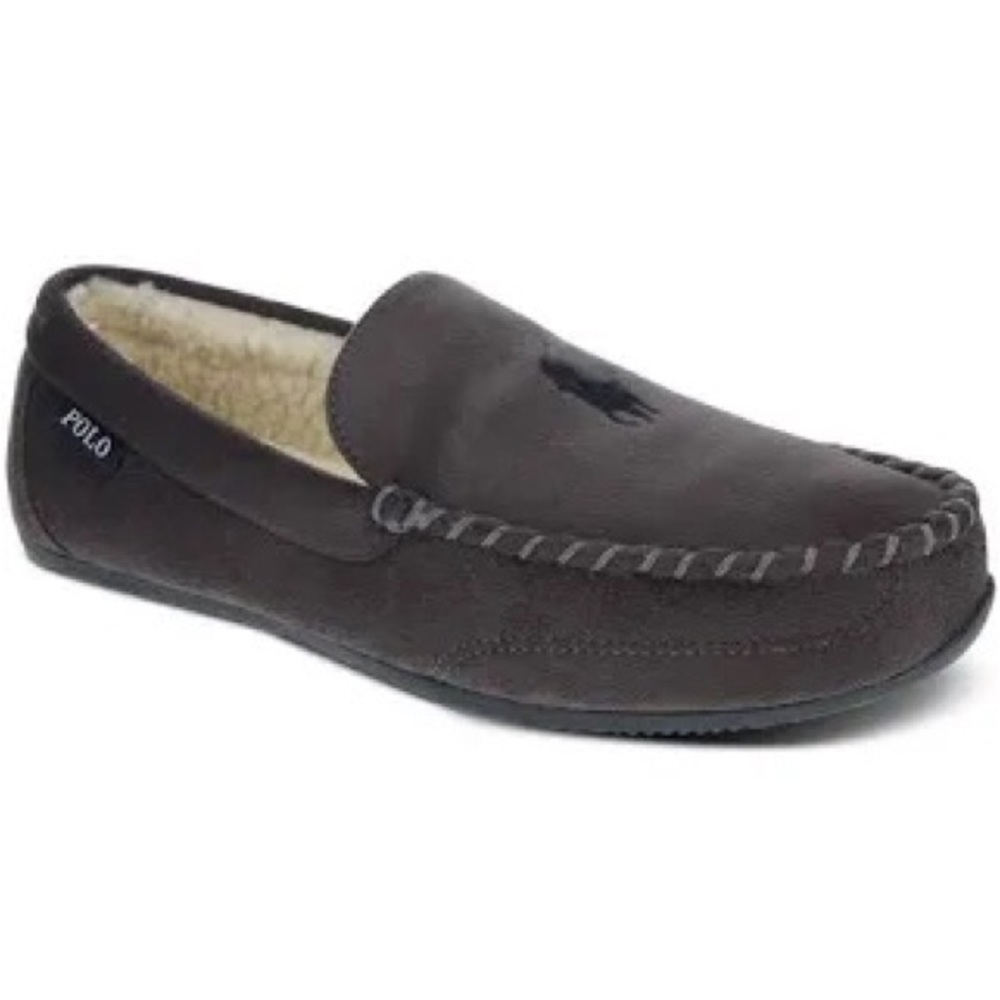 POLO RALPH LAUREN Moccasin Slipper Gray Memory Foam Sz 9 Dezi